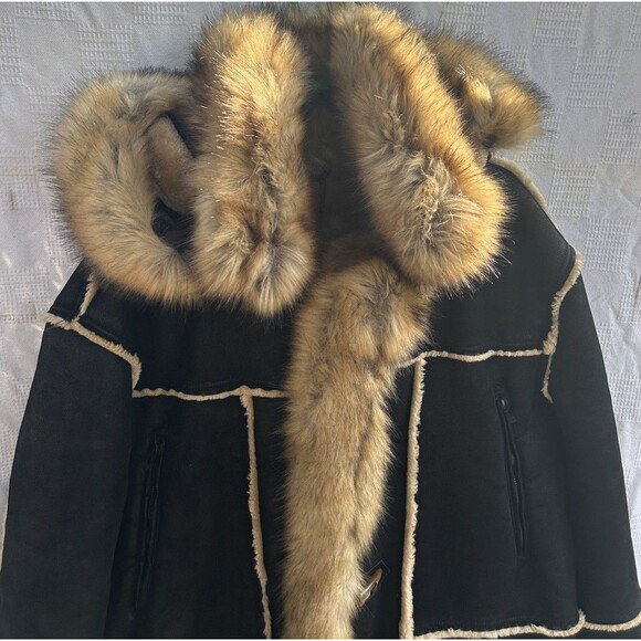 JORDAN CRAIG 4XL Shearling Faux Fur Suede Coat Jacket Brown Soft Oversize Retro - Picture 7 of 16